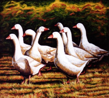 Painting titled "Danish goose farm i…" by Dan Civa, Original Artwork, Acrylic