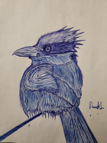 Рисунок под названием "L'oiseau sur une br…" - Dan Klight, Подлинное произведение искусства, Карандаш