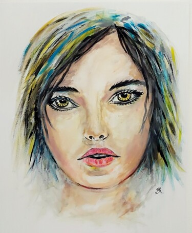 Peinture intitulée "Portrait femme" par Dana Art, Œuvre d'art originale, Acrylique Monté sur Panneau de bois