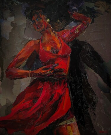 Collagen mit dem Titel "tango passion" von Dana, Original-Kunstwerk, Collagen Auf Keilrahmen aus Holz montiert