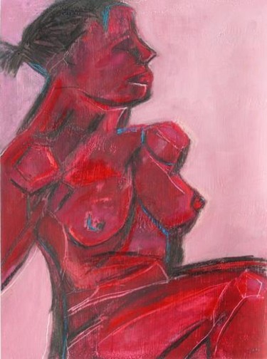 Tekening getiteld "red naked woman" door Daniel Beaudoin, Origineel Kunstwerk