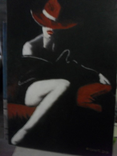 Peinture intitulée "femme au chapeau" par Daniel Escarti, Œuvre d'art originale, Huile