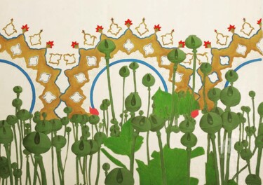 Schilderij getiteld "Poppies" door Ahmed Khan, Origineel Kunstwerk, Gouache