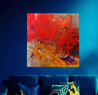 Painting titled "Abstract red sky" by Dani Alexsandrova, Original Artwork, Oil