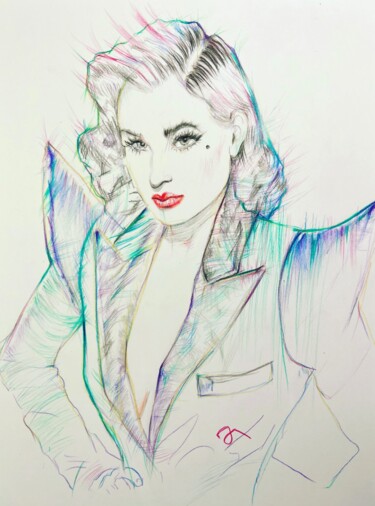 Картина под названием "Pretty woman" - Dani Alexsandrova, Подлинное произведение искусства, Цветные карандаши