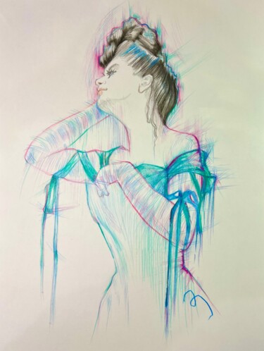「Vintage dress」というタイトルの絵画 Dani Alexsandrovaによって, オリジナルのアートワーク, コンテ
