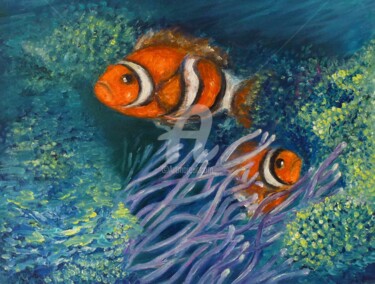 Malarstwo zatytułowany „poissons clowns (le…” autorstwa Daniel Bahuaud, Oryginalna praca, Olej