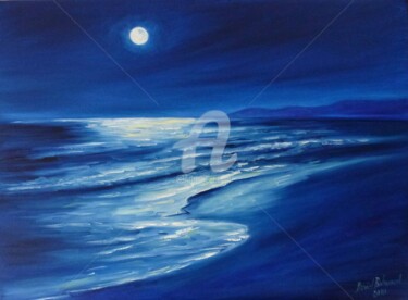 Painting titled "pleine lune sur la…" by Daniel Bahuaud, Original Artwork, Oil