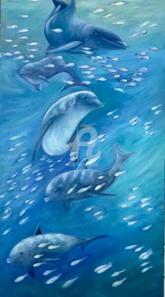 Pintura titulada "danse des dauphins" por Daniel Bahuaud, Obra de arte original, Oleo