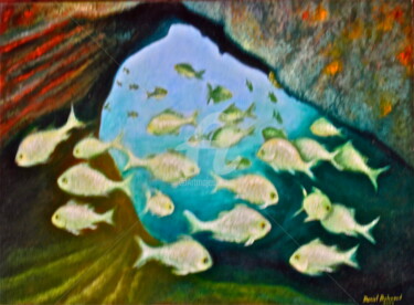 Pittura intitolato "grotte aux poissons" da Daniel Bahuaud, Opera d'arte originale, Olio