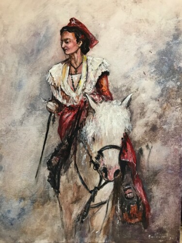 Pittura intitolato "La camarguaise" da Daniel Bathiard, Opera d'arte originale, Acrilico