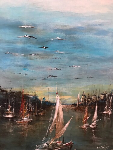 Painting titled "Le port aux oiseaux" by Daniel Bathiard, Original Artwork, Acrylic