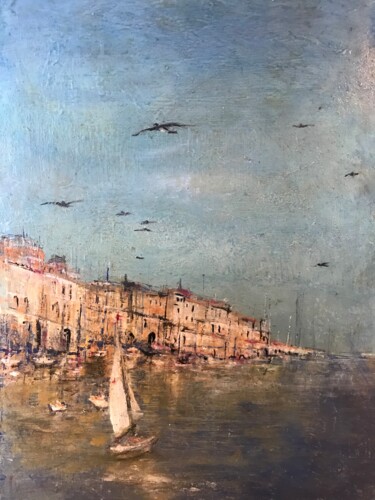 Pintura intitulada "La lagune à l'aube" por Daniel Bathiard, Obras de arte originais, Acrílico