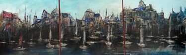 Painting titled "Triptyque d'un vieu…" by Daniel Bathiard, Original Artwork, Oil