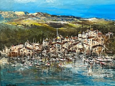 Malerei mit dem Titel "Reflets au port 1" von Daniel Bathiard, Original-Kunstwerk, Öl