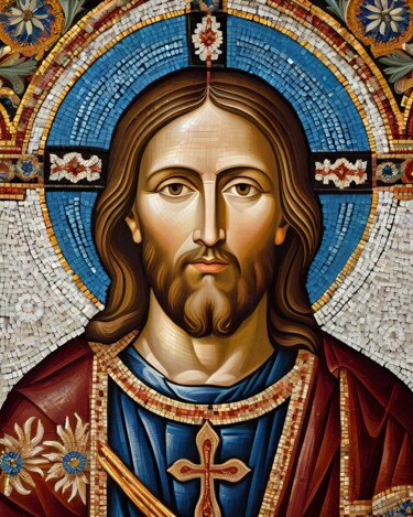 「Jesus Mosaic Style」というタイトルのデジタルアーツ Daniel Bauerによって, オリジナルのアートワーク, AI生成画像