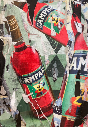Collages titled "Campari" by Daniel Carena, Original Artwork, Collages Mounted on Wood Stretcher frame