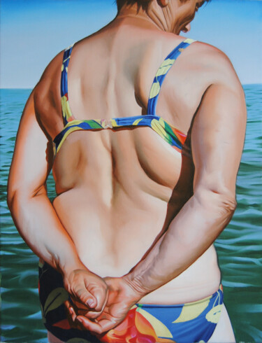 Painting titled "Mujer en la playa" by Daniel García, Original Artwork, Oil