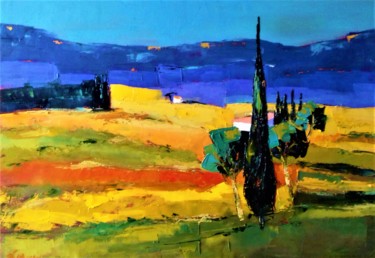 Painting titled "Le cypres -hst 73x5…" by Daniel Giacchi, Original Artwork, Oil