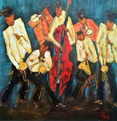 Peinture intitulée "jazz band à juan le…" par Daniel Giacchi, Œuvre d'art originale, Huile