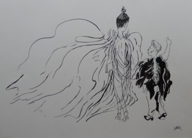 Desenho intitulada "Au bal" por Daniel Mangin, Obras de arte originais, Tinta