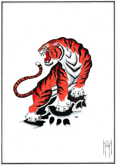 "Battle Tiger" başlıklı Resim Daniel Ströfer tarafından, Orijinal sanat, Işaretleyici
