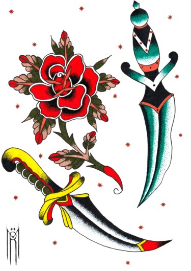 "Rose And Daggers Fl…" başlıklı Resim Daniel Ströfer tarafından, Orijinal sanat, Işaretleyici