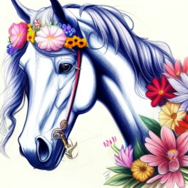 "Cavallo e fiori" başlıklı Resim Daniela La Rovere tarafından, Orijinal sanat, Mum boya