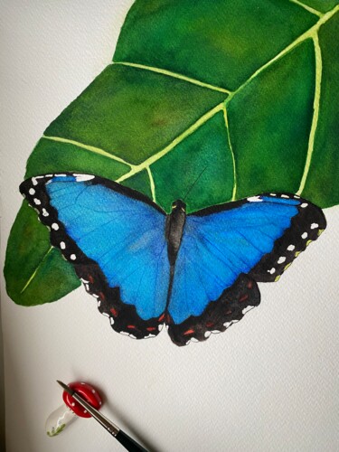 Painting titled "Blue butterfly" by Daniela Rios, Original Artwork, Watercolor