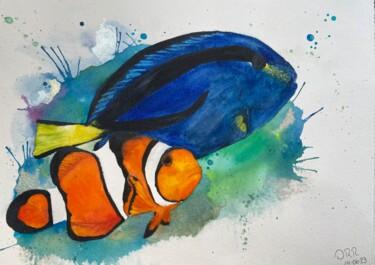 Schilderij getiteld "Fishes" door Daniela Rios, Origineel Kunstwerk, Aquarel