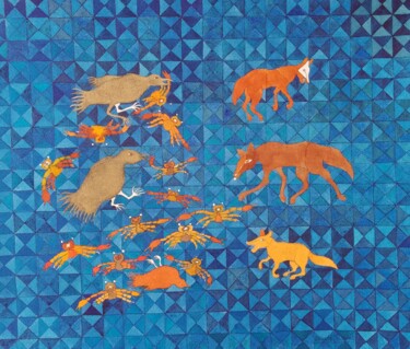 Картина под названием "Cangrejos en azul" - Daniela Cuellar, Подлинное произведение искусства, Чернила