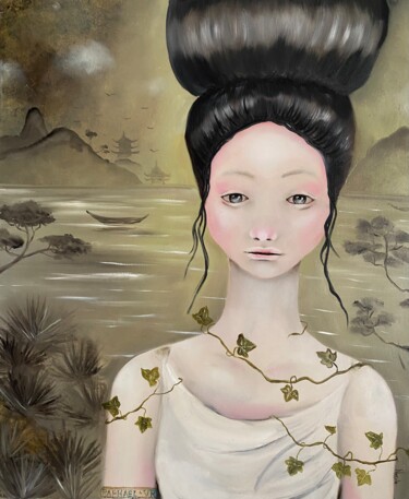Pintura titulada "Retrato oriental en…" por Daniela Nocito, Obra de arte original, Oleo Montado en Bastidor de camilla de ma…