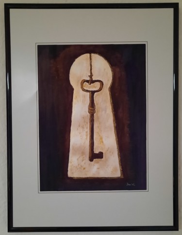 Pintura titulada "The Key, metallic w…" por Daniel Darie, Obra de arte original, Acuarela