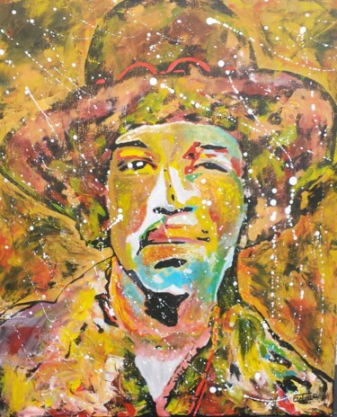 Schilderij getiteld "Jimi Hendrix" door Daniele Fratini, Origineel Kunstwerk, Acryl Gemonteerd op Frame voor houten brancard