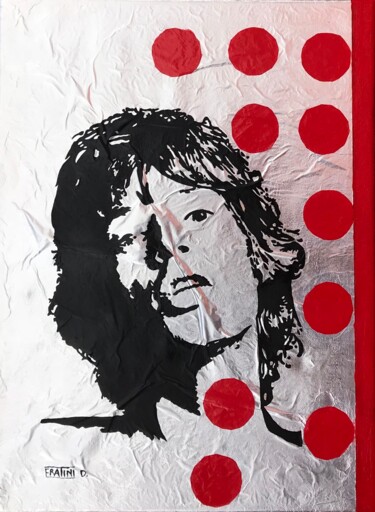 Ζωγραφική με τίτλο "Mick Jagger" από Daniele Fratini, Αυθεντικά έργα τέχνης, Σμάλτο Τοποθετήθηκε στο Ξύλινο φορείο σκελετό