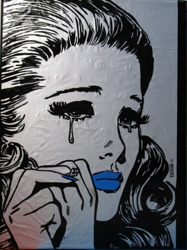 Painting titled "A Tear on the Face" by Daniele Fratini, Original Artwork, Enamel Mounted on Wood Stretcher frame
