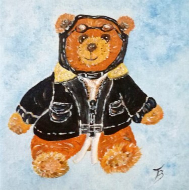 Peinture intitulée "Nounours aviateur" par Danièle Kechidi, Œuvre d'art originale, Acrylique Monté sur Châssis en bois