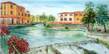 Painting titled "L'Isle sur Sorgue" by Danièle Kechidi, Original Artwork, Oil Mounted on Wood Stretcher frame