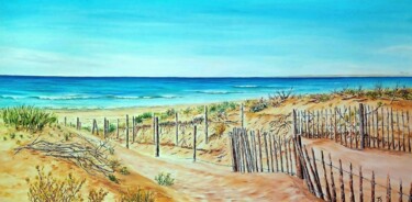 Painting titled "Plage de Soulac" by Danièle Kechidi, Original Artwork, Oil Mounted on Wood Stretcher frame