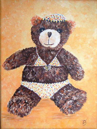 Peinture intitulée "Nounours en maillot…" par Danièle Kechidi, Œuvre d'art originale, Acrylique Monté sur Châssis en bois