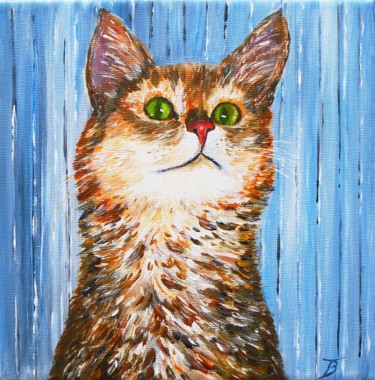 Painting titled "Minou tigré" by Danièle Kechidi, Original Artwork, Acrylic Mounted on Wood Stretcher frame