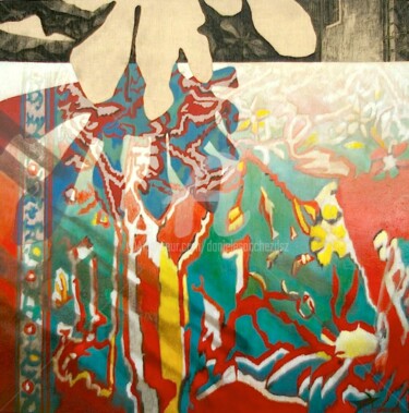 Painting titled "LE TAPIS, huile et…" by Daniele Sanchez Dsz, Original Artwork, Oil Mounted on Wood Stretcher frame