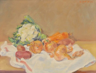 Painting titled "Les légumes" by Danielle Braillon (DANIELL), Original Artwork, Oil Mounted on Wood Panel