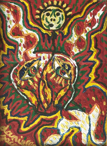 Malerei mit dem Titel "Le lion" von Danielle Jacqui, Original-Kunstwerk, Öl