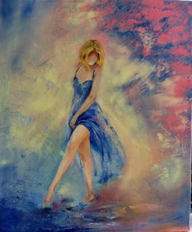 Painting titled "L'orage" by Danielle Mangeon, Original Artwork, Oil Mounted on Wood Stretcher frame