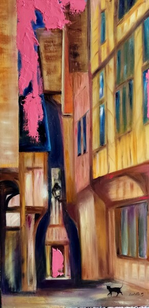 Painting titled "Champagne ruelle de…" by Danielle Mangeon, Original Artwork, Oil Mounted on Wood Stretcher frame