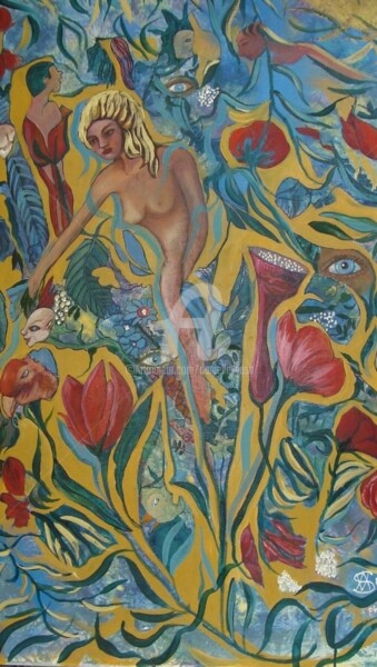 Schilderij getiteld "Phagocytose" door Danielle Vasa, Origineel Kunstwerk, Olie Gemonteerd op Frame voor houten brancard