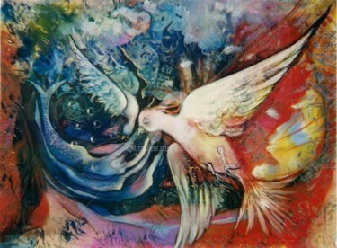 Malerei mit dem Titel "L'oiseau et la sirè…" von Danielle Vasa, Original-Kunstwerk, Öl