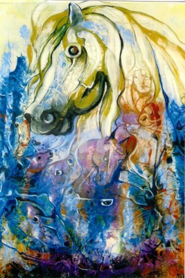 Painting titled "Création du cheval" by Danielle Vasa, Original Artwork, Oil