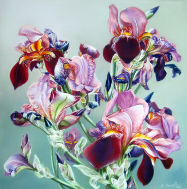 Schilderij getiteld "Iris en folie" door Danielle Cauchois, Origineel Kunstwerk, Pastel Gemonteerd op Andere stijve panelen